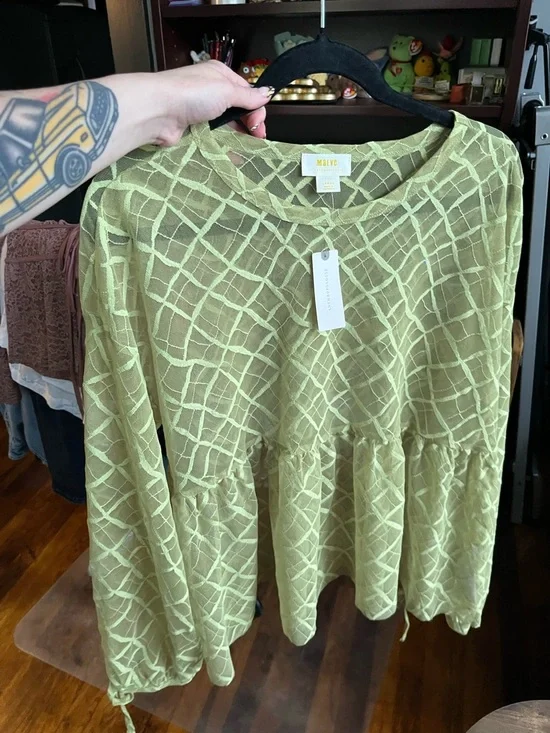 NWT Green Maeve Sheer Babydoll Layering Top - Picture 4 of 14